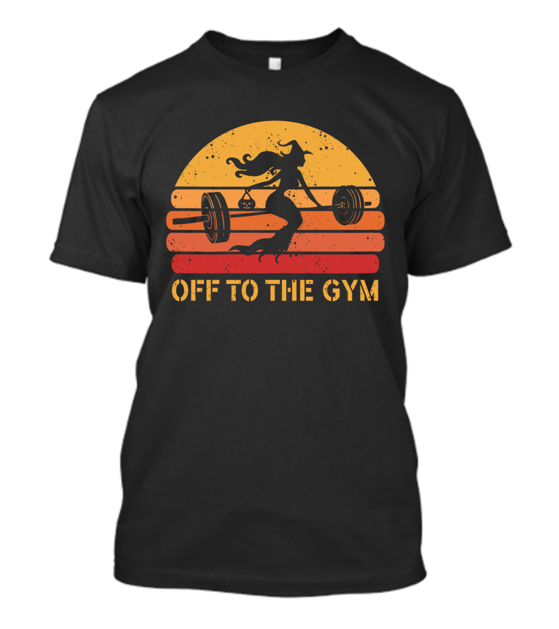 Witch Lifting Weights Off To The Gym Retro Sunset Fitness T-Shirt