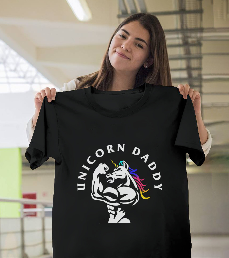 Unicorn Daddy Muscle Flexing Weight Lifting T-Shirt
