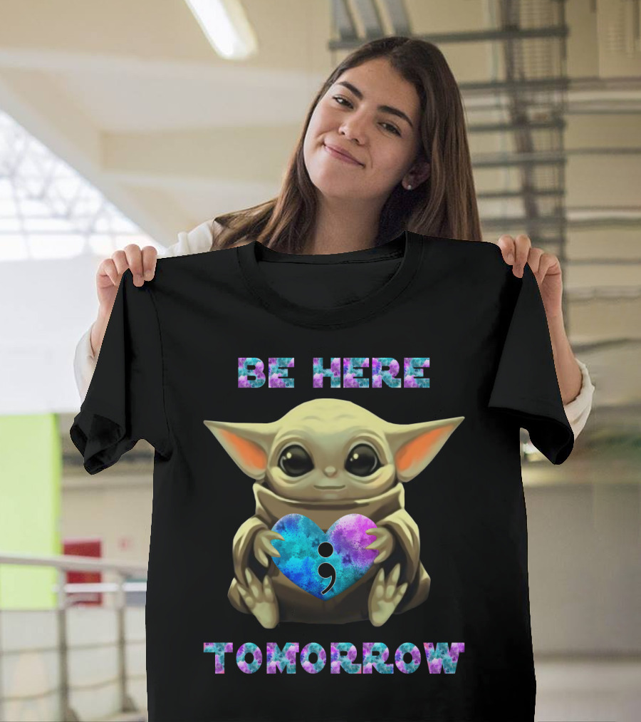 Be Here Tomorrow Semicolon Baby Alien Holding Heart T-Shirt