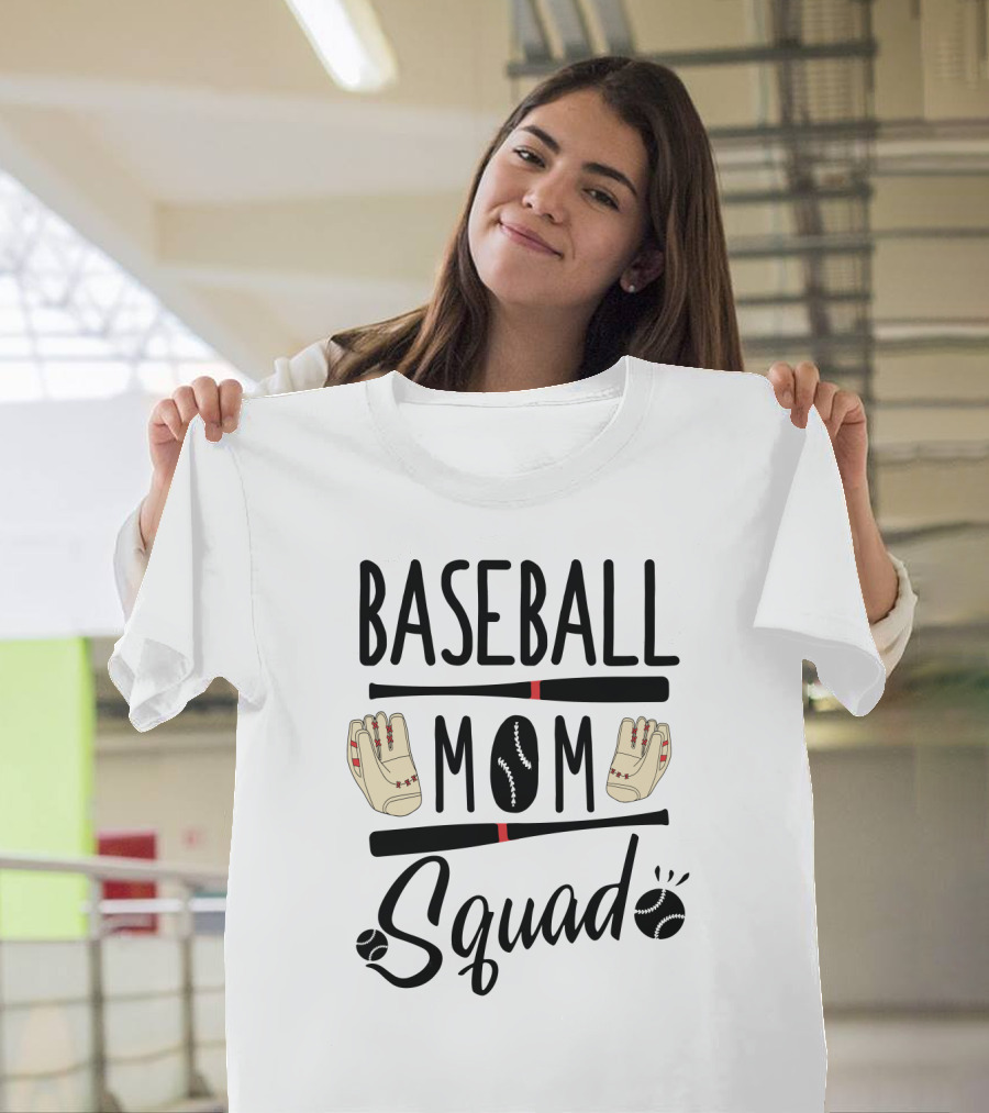 Baseball Mom Squad with Gloves and Bats T-Shirt