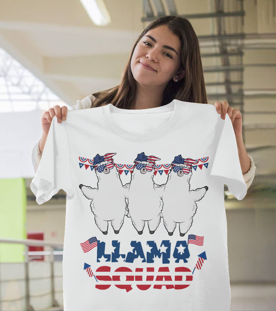 Llama Squad American Flag Bandana and Sunglasses T-Shirt