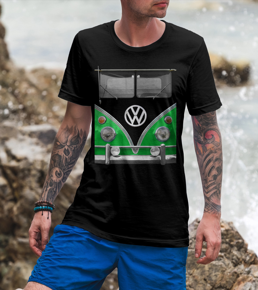 Volkswagen Bus Front Green Black T-Shirt