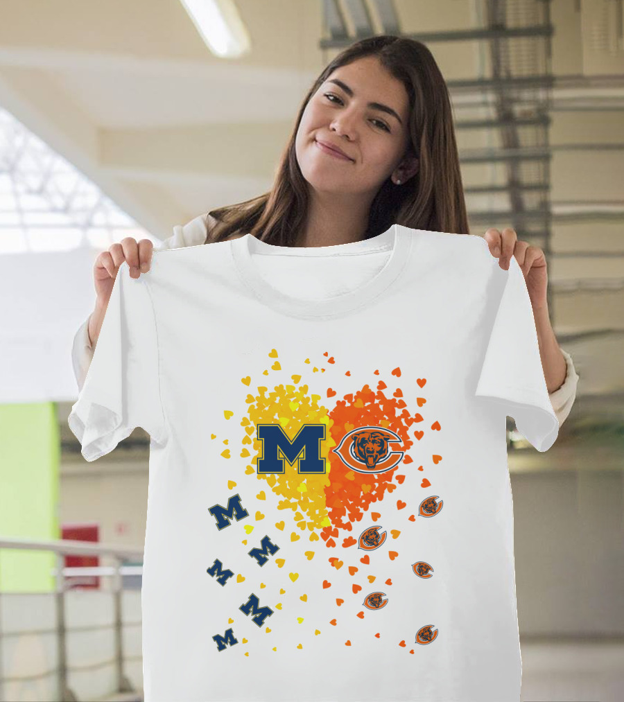 M Heart Bears Wolverines M Logos with Heart Symbols T-Shirt