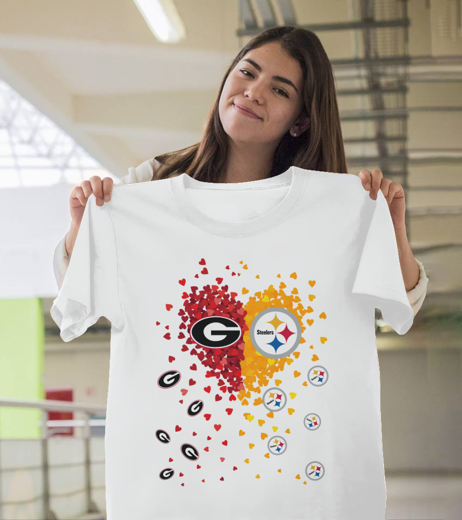 Heart Georgia Bulldogs Pittsburgh Steelers T-Shirt