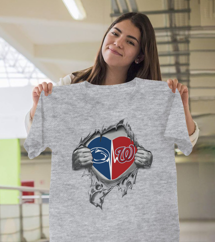 Washington Nationals Penn State Heartbeat Logo Fusion T-Shirt