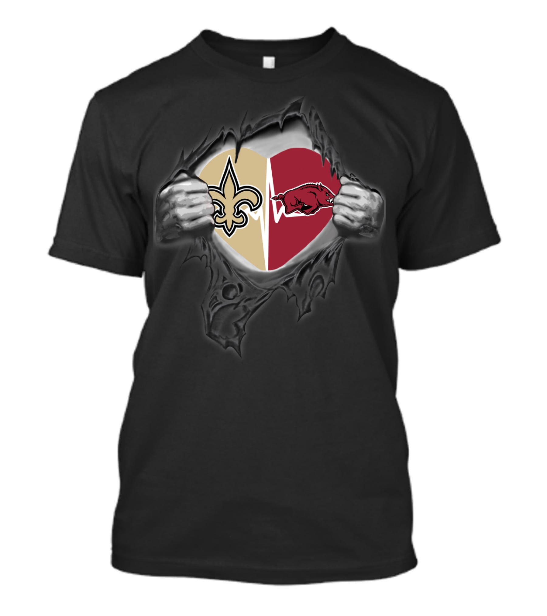 New Orleans Saints Arkansas Razorbacks Heartbeat Loyalty Fan Crossover T-Shirt