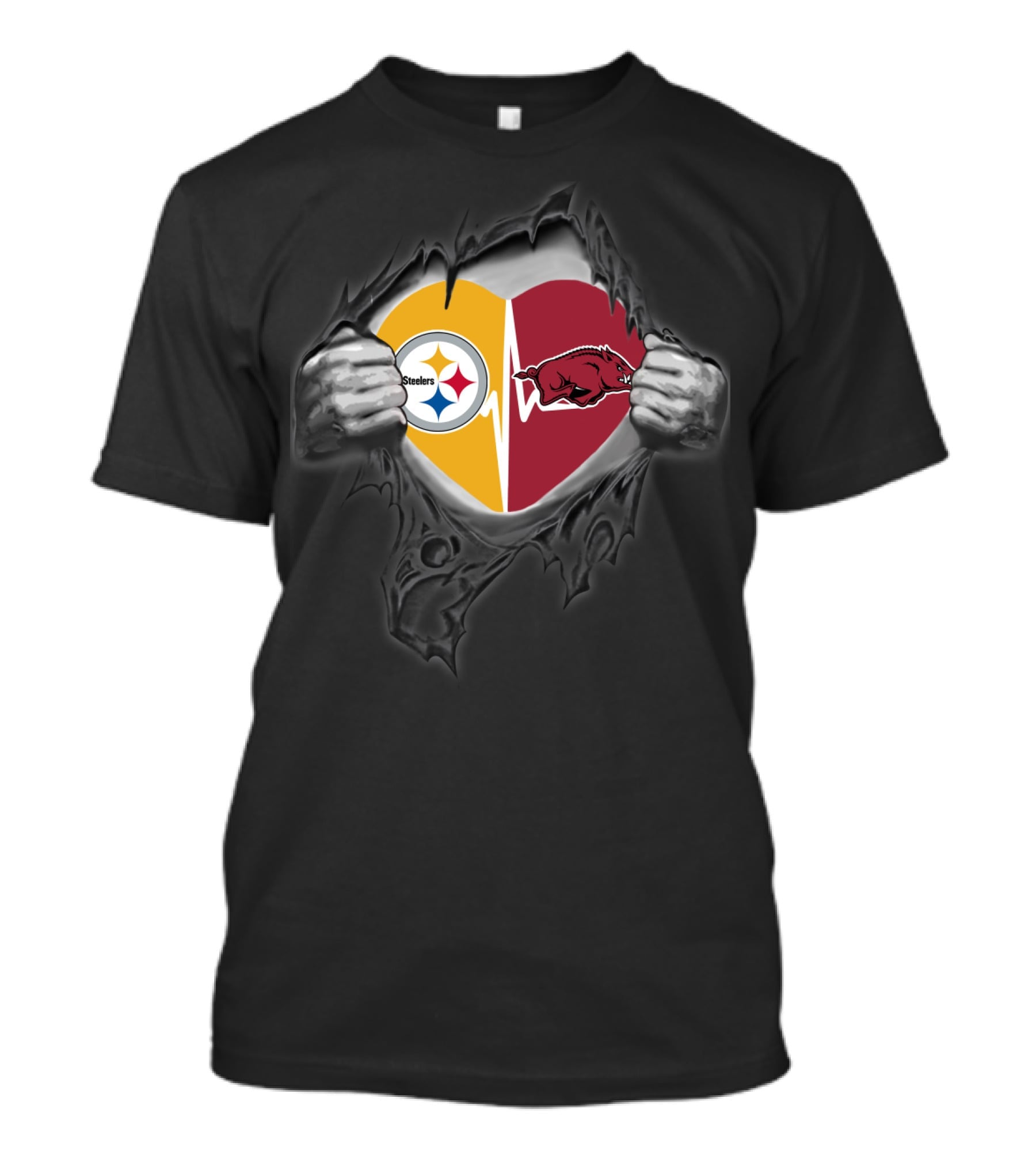 Pittsburgh Steelers Arkansas Razorbacks Heart Logo Fan Crossover T-Shirt