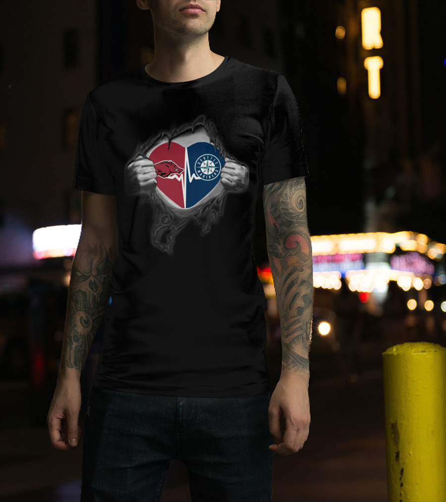 Arkansas Razorbacks Heartbeat Seattle Mariners Dual T-Shirt