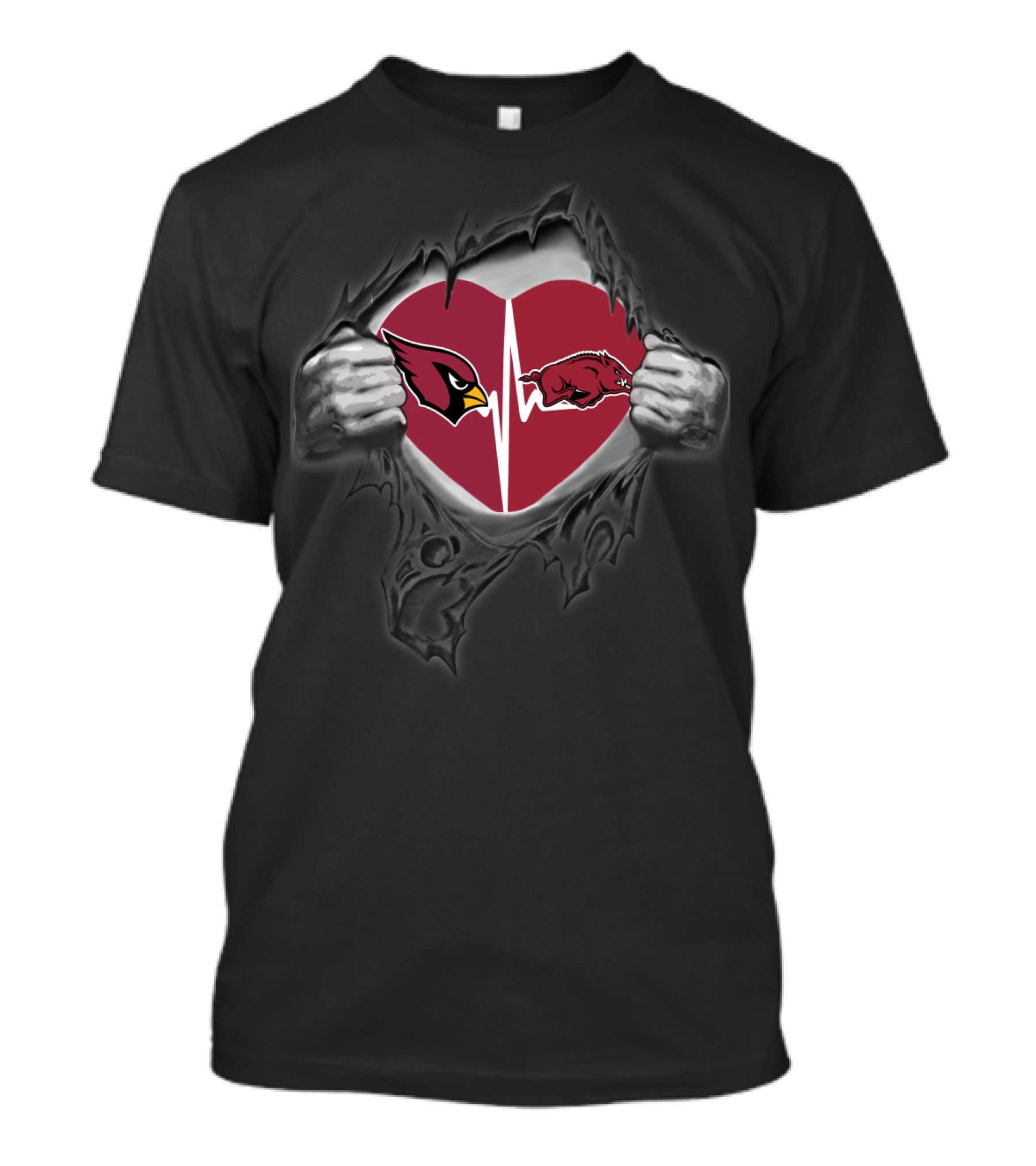 Arizona Cardinals Arkansas Razorbacks Heartbeat Fusion T-Shirt