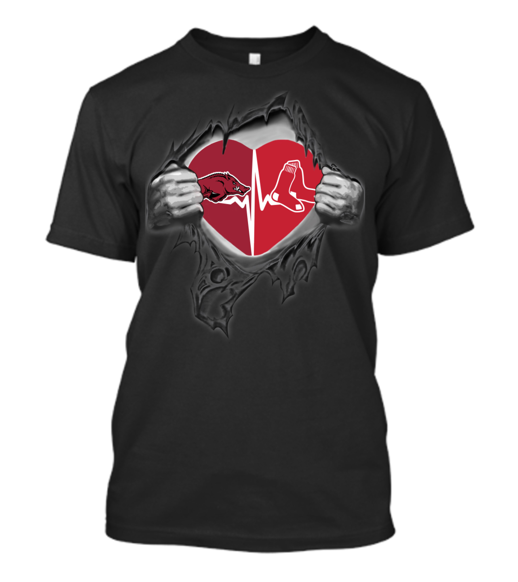 Arkansas Razorbacks Boston Red Sox Heartbeat T-Shirt