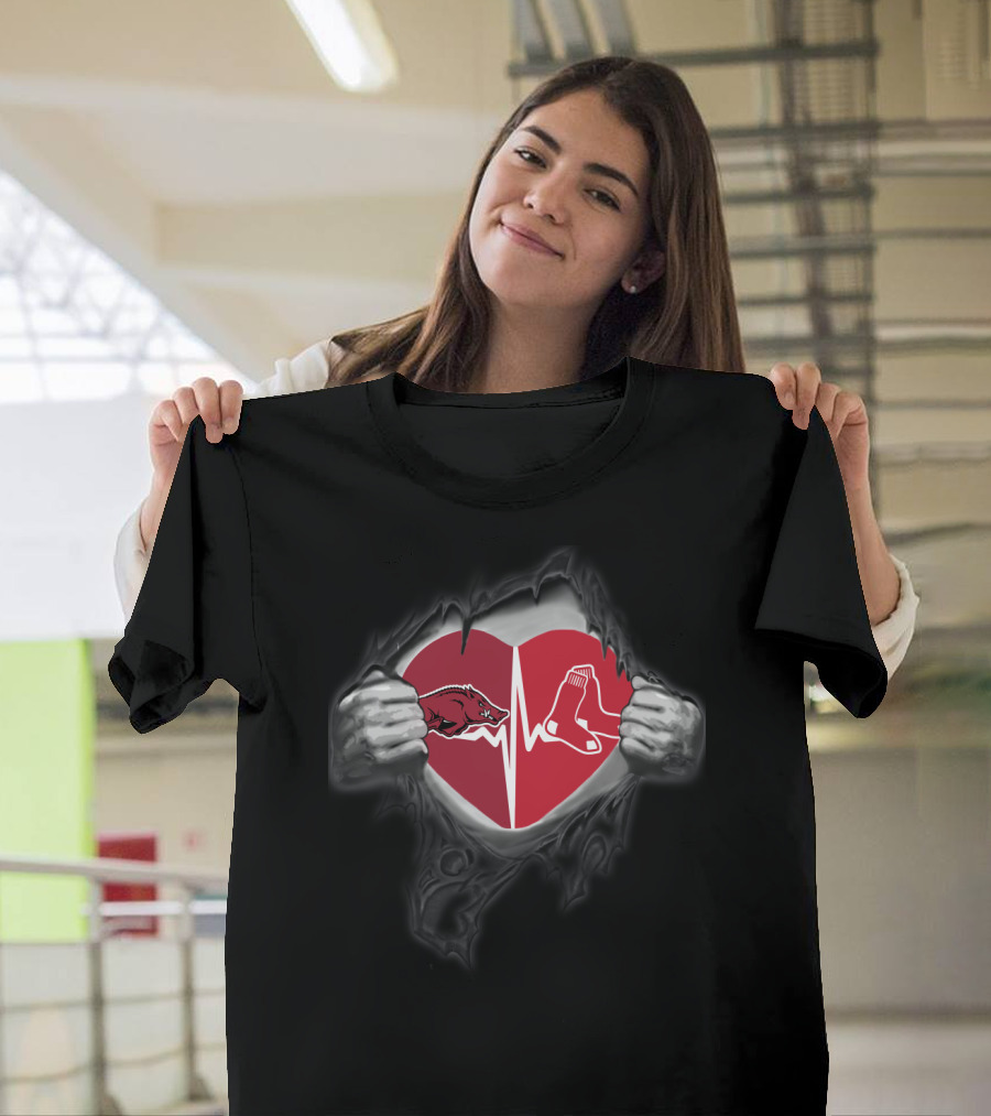 Arkansas Razorbacks Boston Red Sox Heartbeat T-Shirt