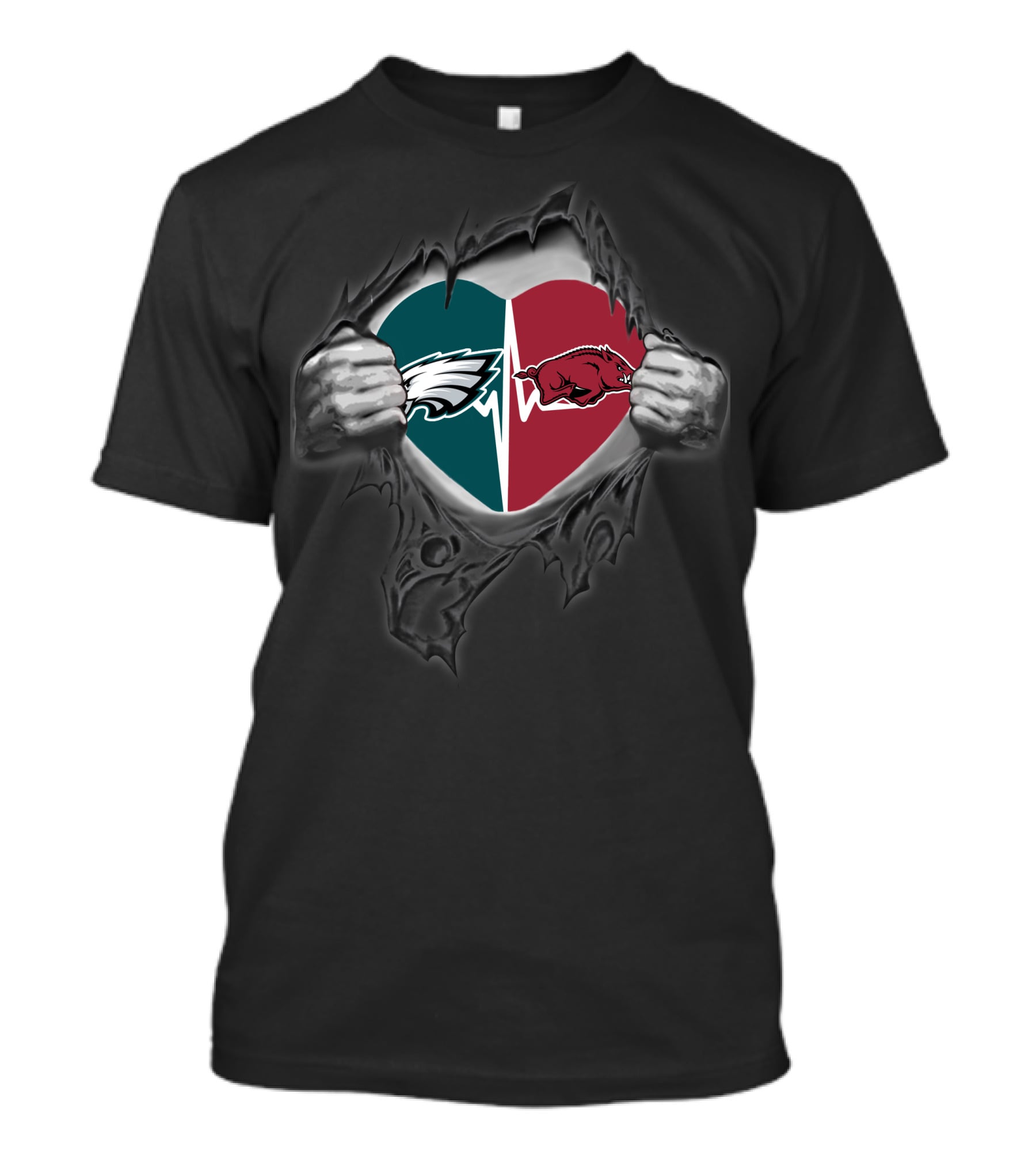Philadelphia Eagles Arkansas Razorbacks Heart Ripped Open T-Shirt