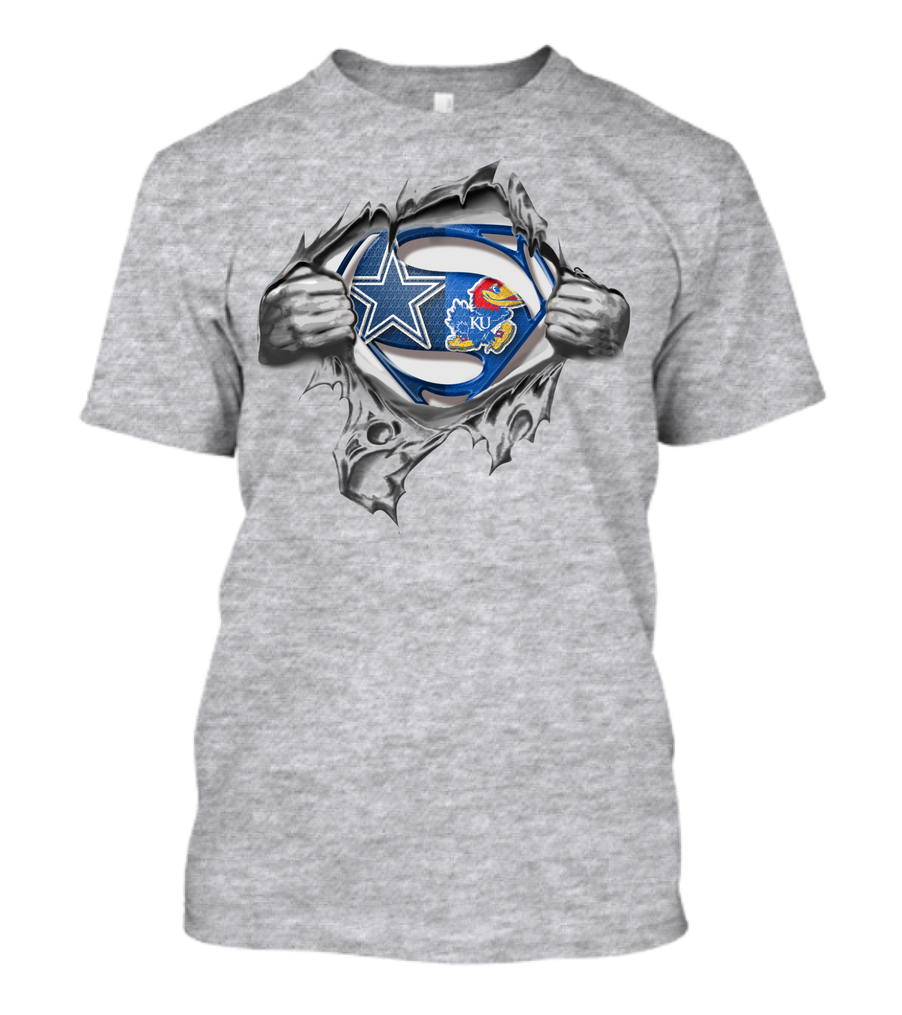 Cowboys Kansas Jayhawks Superman Logo Fusion T-Shirt