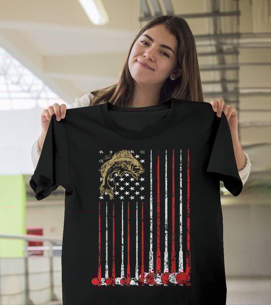 American Flag Fishing Bass With Independence Day T-Shirt