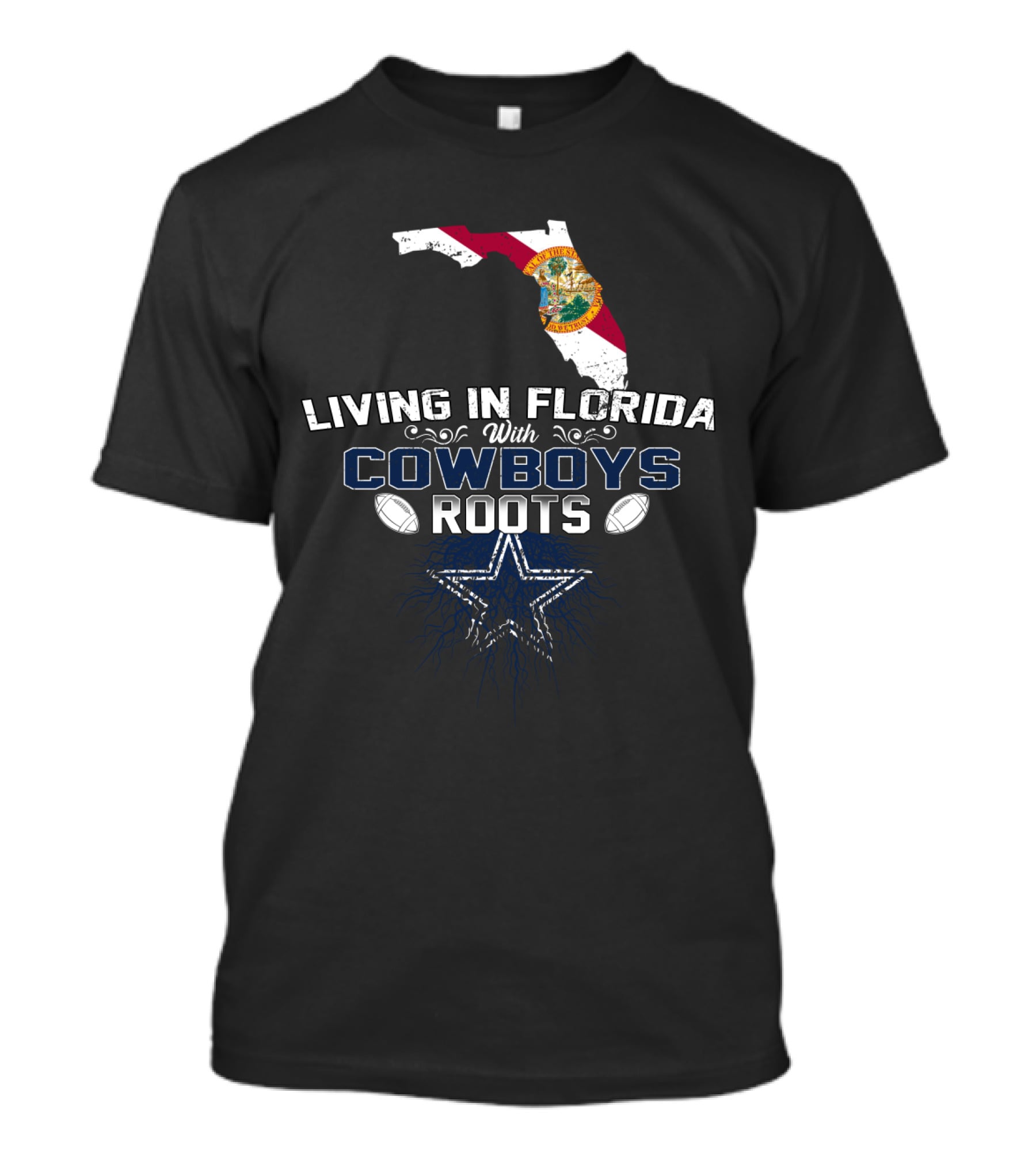 Living In Florida Embracing Cowboys Roots With Football And Star T-Shirt