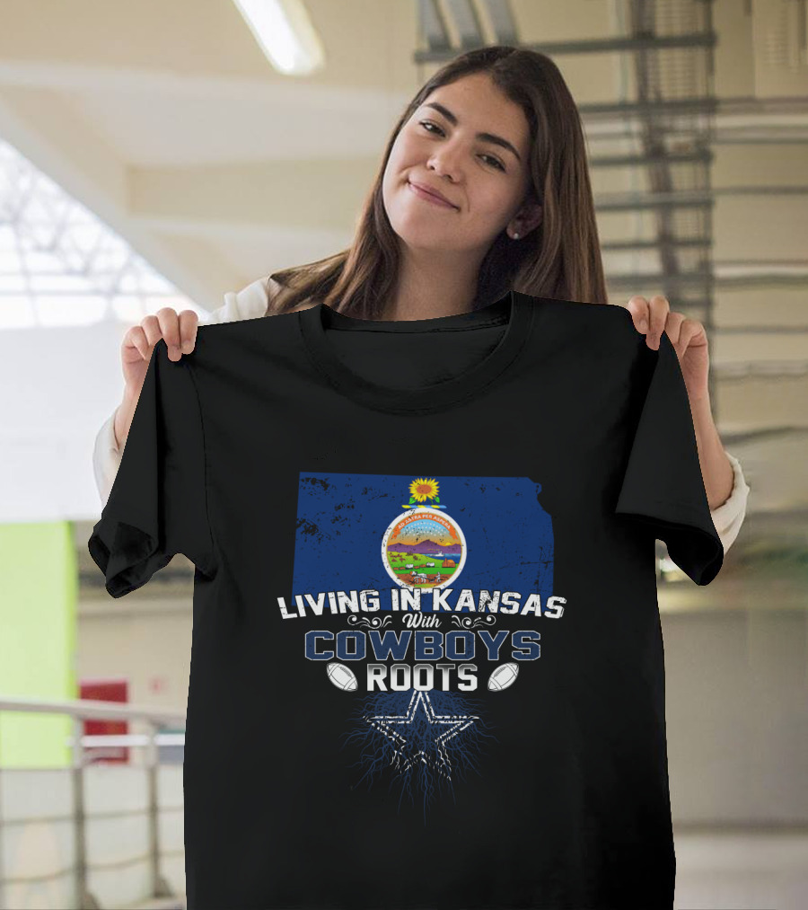 Living In Kansas With Cowboys Roots Kansas State Symbol Football Star T-Shirt