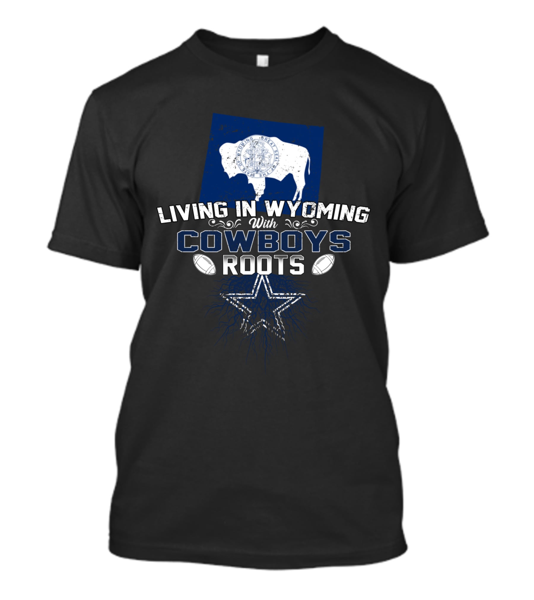 Living In Wyoming With Cowboys Roots Buffalo Star Icon Football Elements T-Shirt