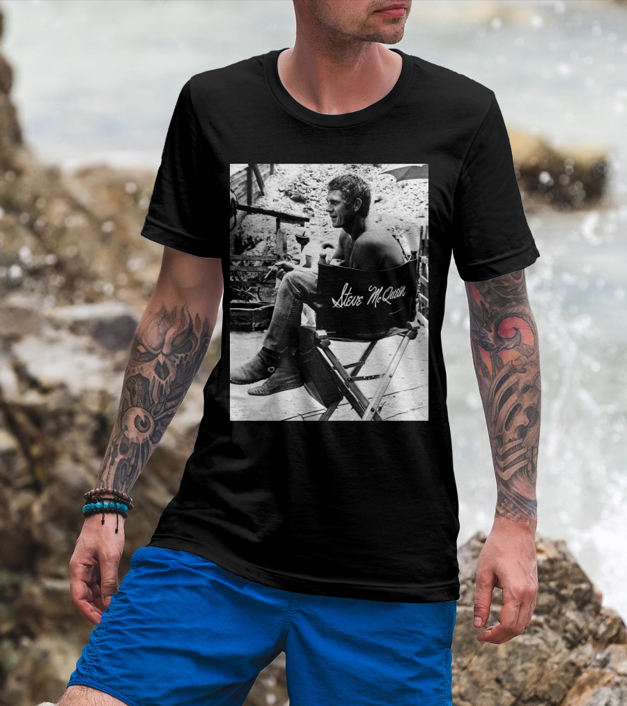 Steve McQueen Black And White Director's Chair Scene T-Shirt