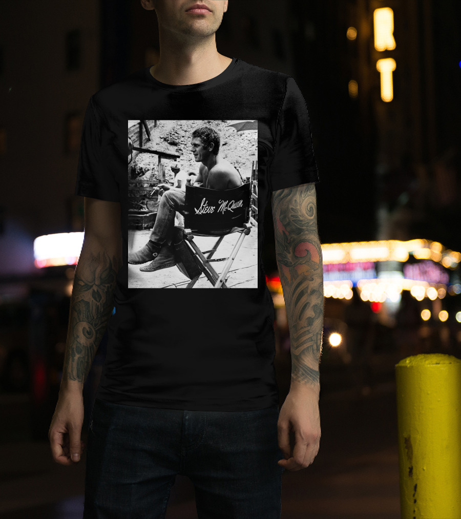 Steve McQueen Black And White Director's Chair Scene T-Shirt