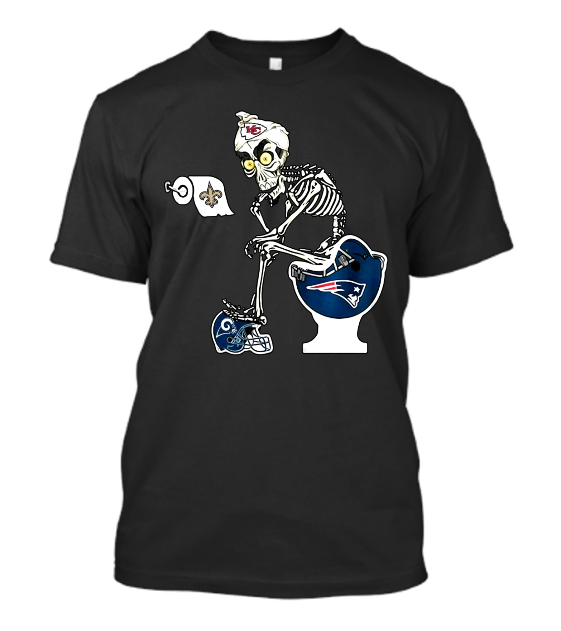 Chiefs Skeleton Patriots Toilet Saints Rams Helmet T-Shirt