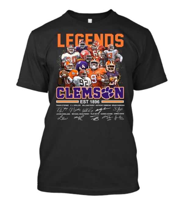 Clemson Legends EST 1896 Travis Etienne C.J. Spiller William Perry Anthony Simmons Brian Dawkins Levon Kirkland Michael Dean Perry Tajh Boyd Gaines Adams James Davis T-Shirt