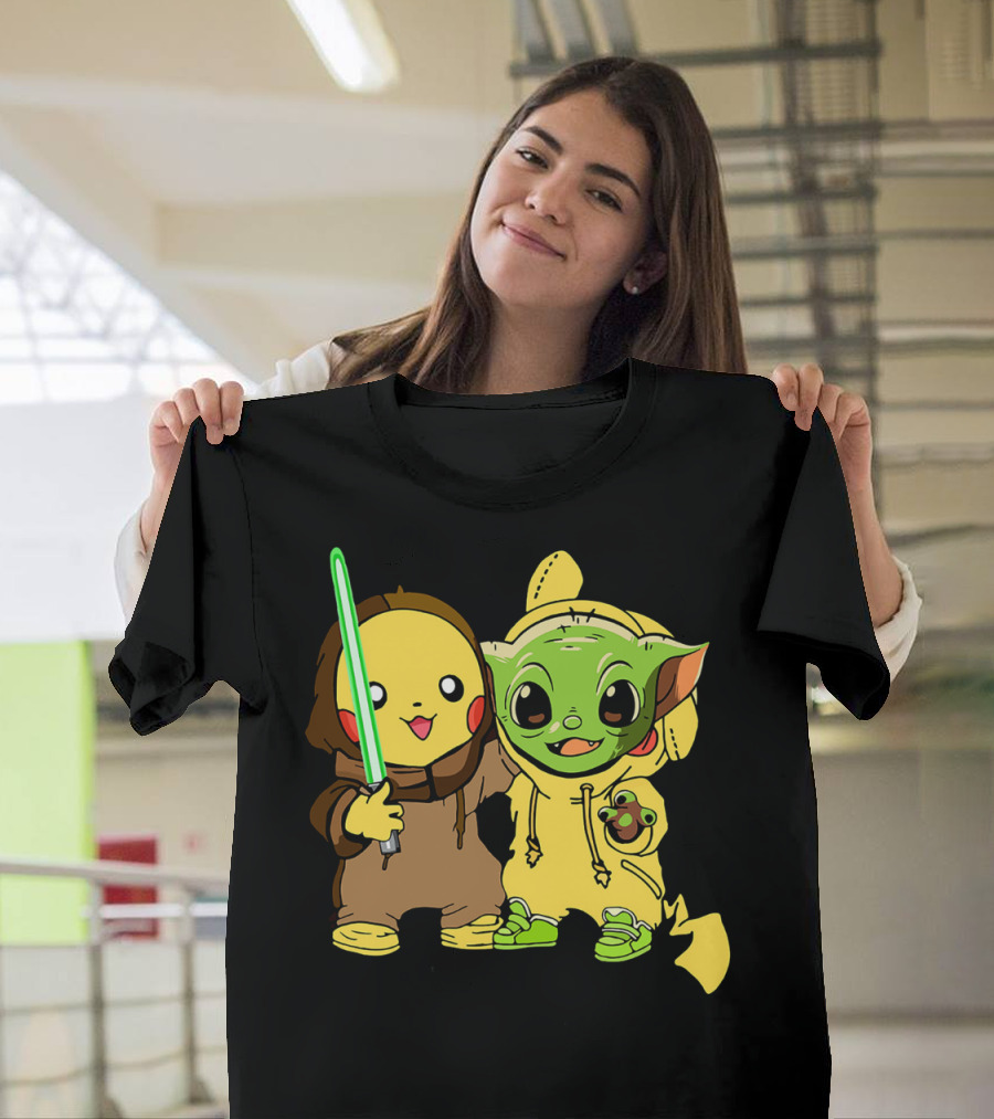 Baby Yoda Pikachu With Lightsaber Jedi Hoodie Duo T-Shirt