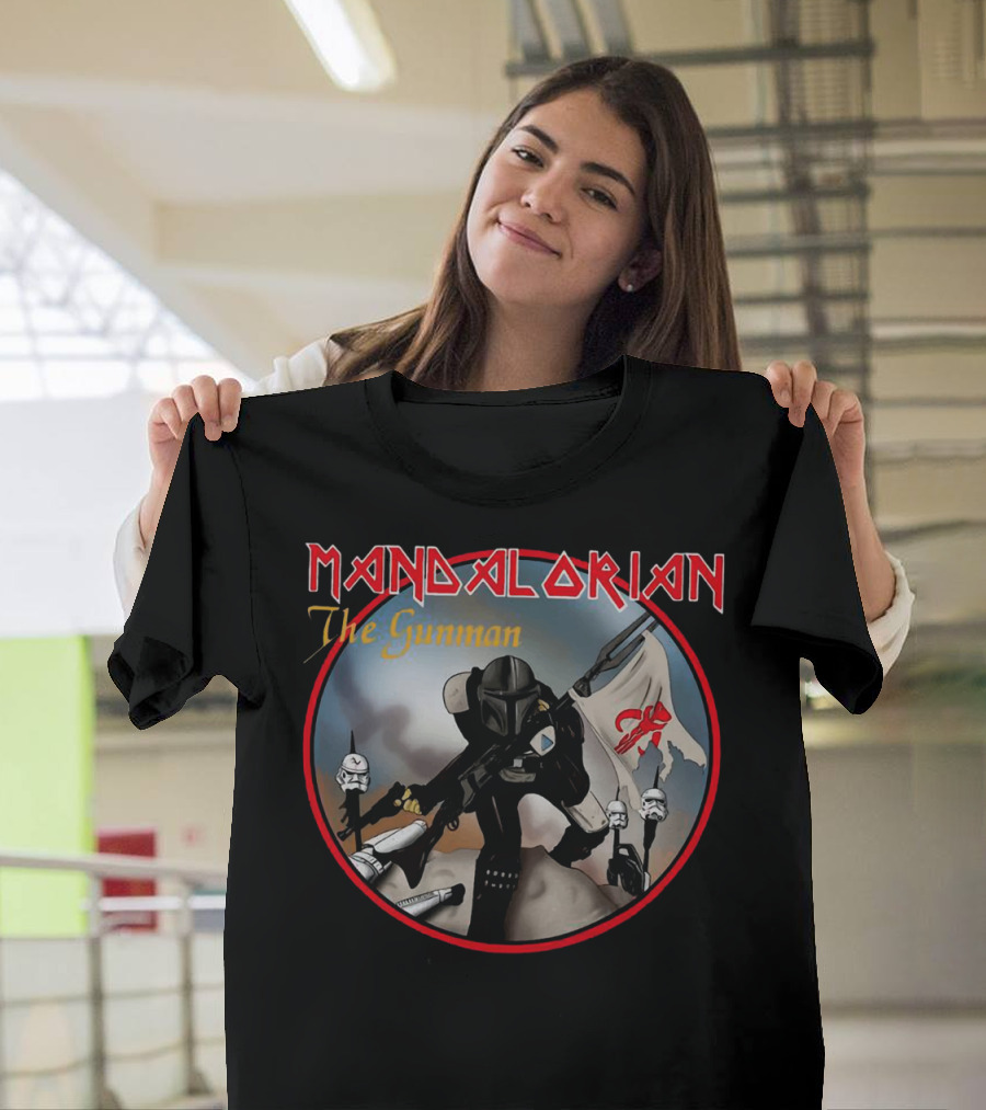 Mandalorian The Gunman Warrior with Imperial Helmets and Banner T-Shirt