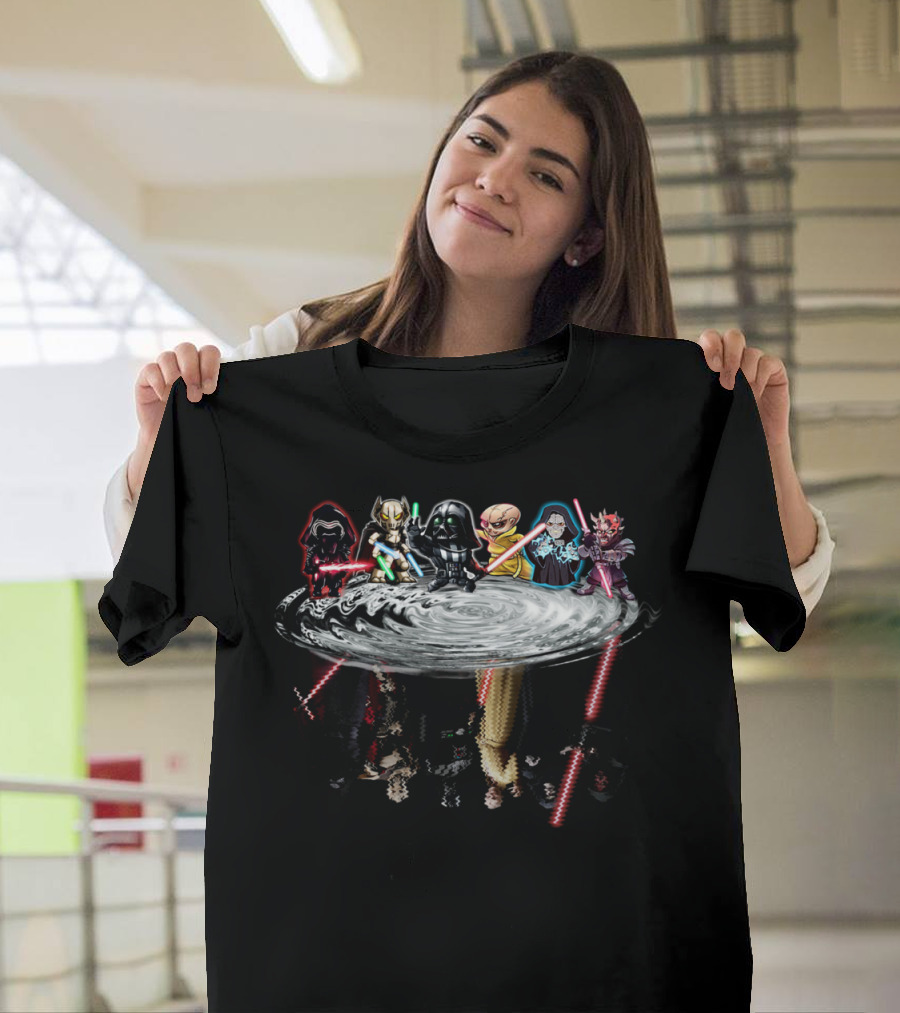 Star Wars Chibi Villains Reflected in Water with Lightsabers T-Shirt