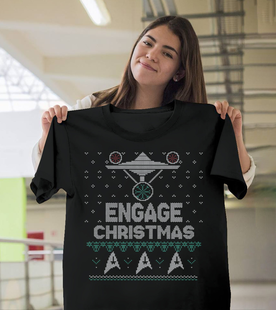 Engage Christmas Starship Festive Ugly UFO T-Shirt