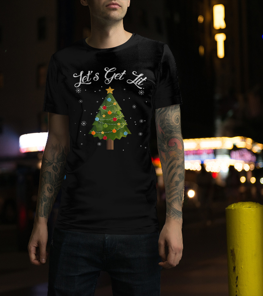 Let's Get Lit Funny Christmas Tree Drinking Holiday Party T-Shirt