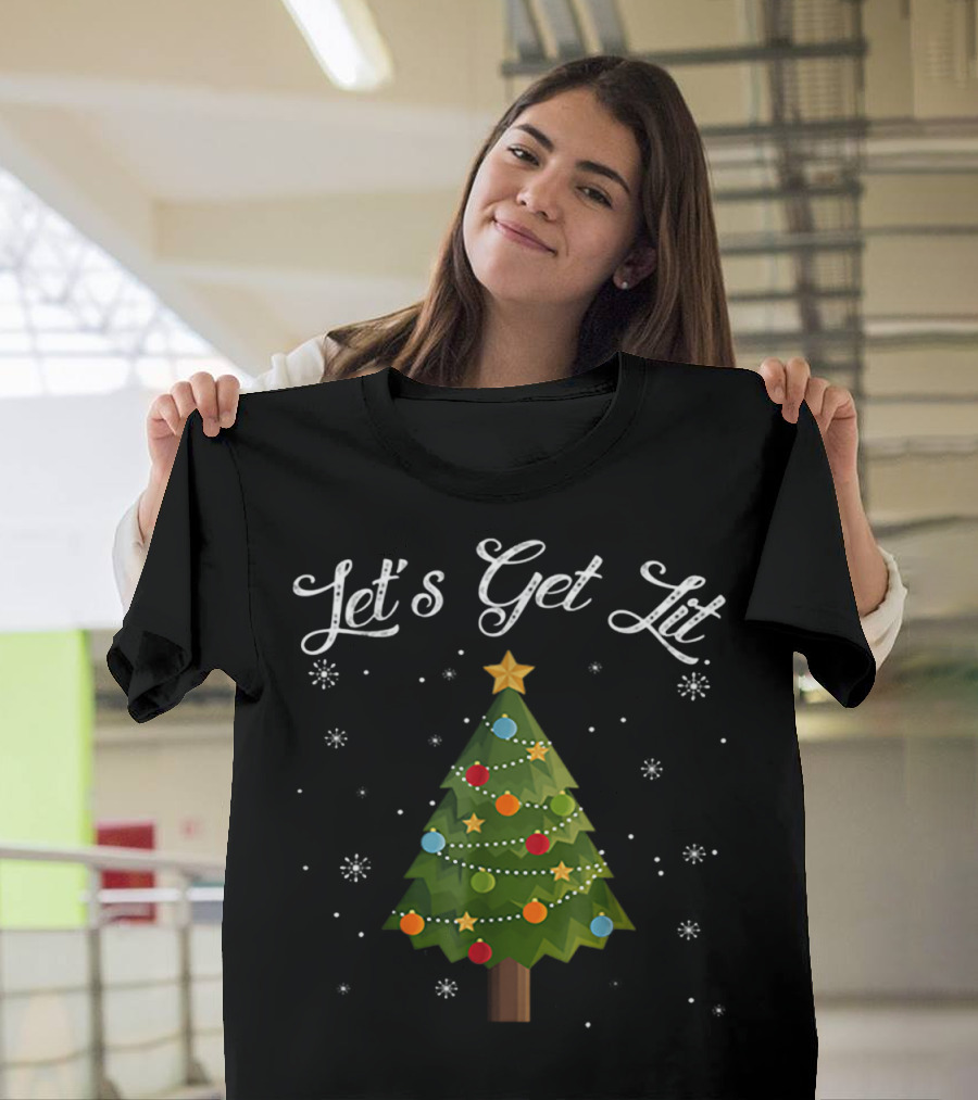 Let's Get Lit Funny Christmas Tree Drinking Holiday Party T-Shirt