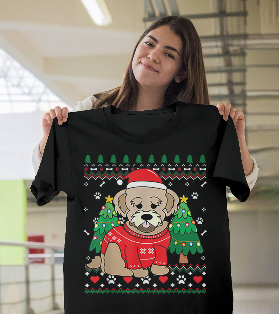 Nice Maltipoo Christmas Ornament Tree Xmas Dog Santa Hat Paw Prints T-Shirt