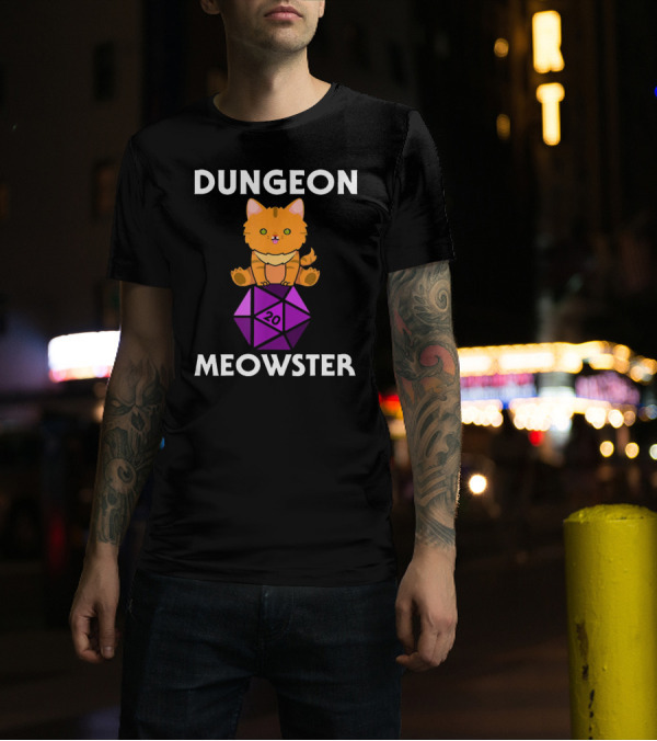 Dungeon Meowster Nerdy Cat With D20 Dice T-Shirt