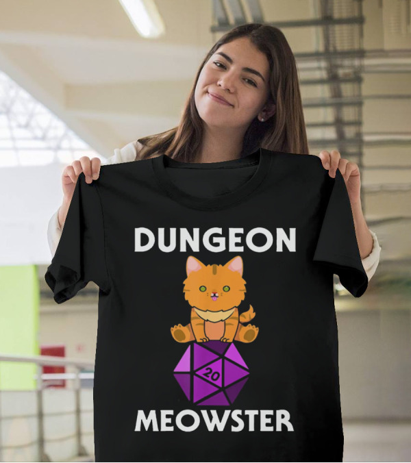 Dungeon Meowster Nerdy Cat With D20 Dice T-Shirt