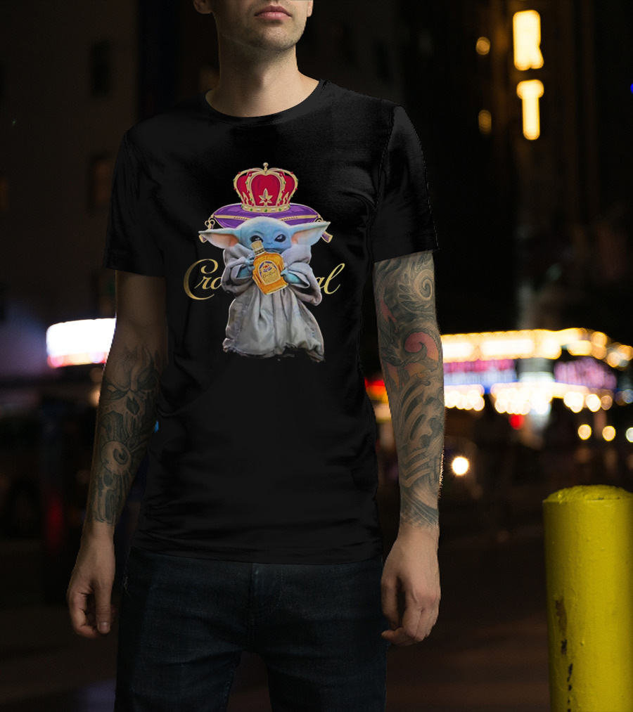 Baby Yoda With Crown Royal Bottle And Crown Icon Star Wars T-Shirt