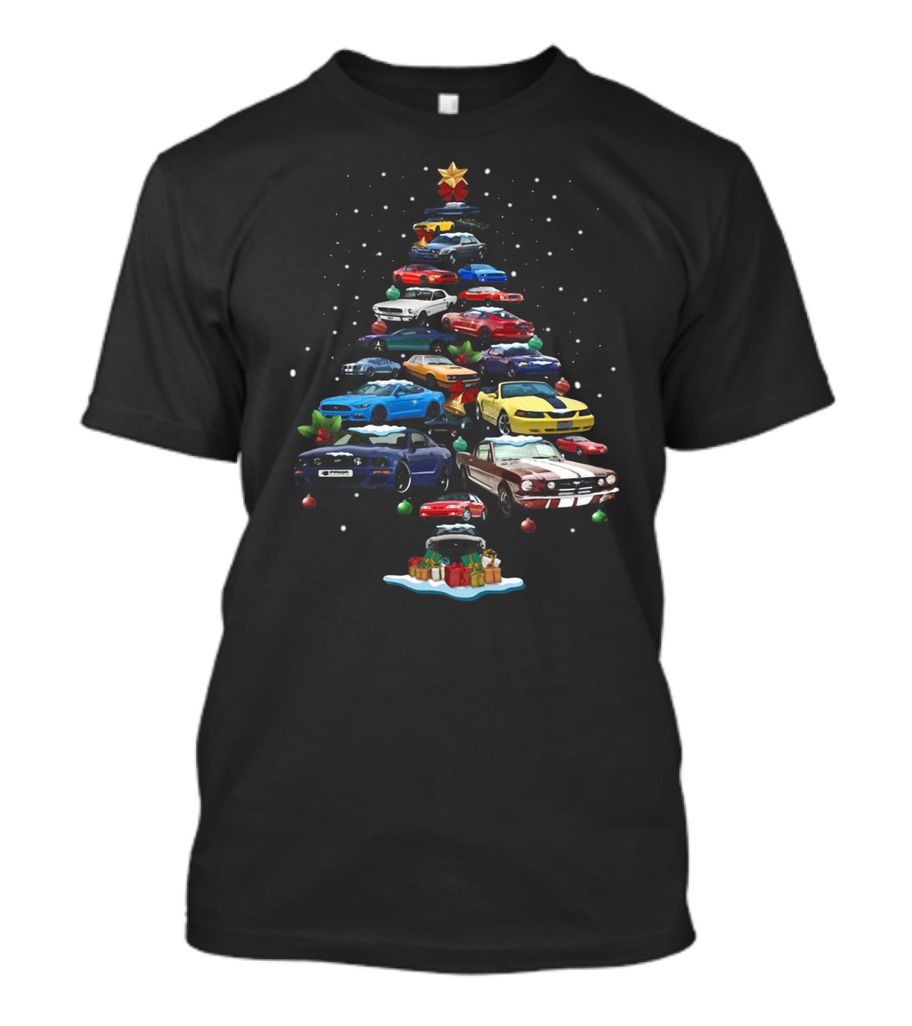 Mustang Christmas Tree With Iconic Cars And Festive Decorations T-Shirt