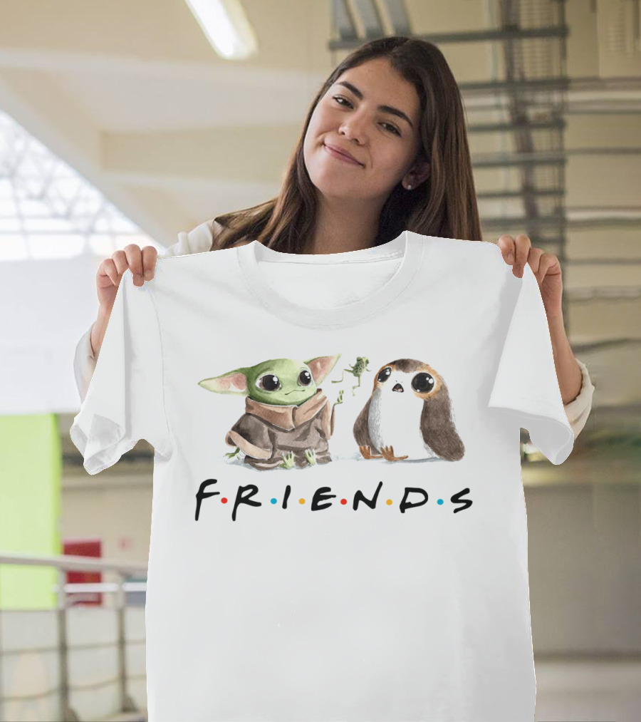 Baby Yoda Friends Frog Penguin Porg Mandalorian Star Wars T-Shirt