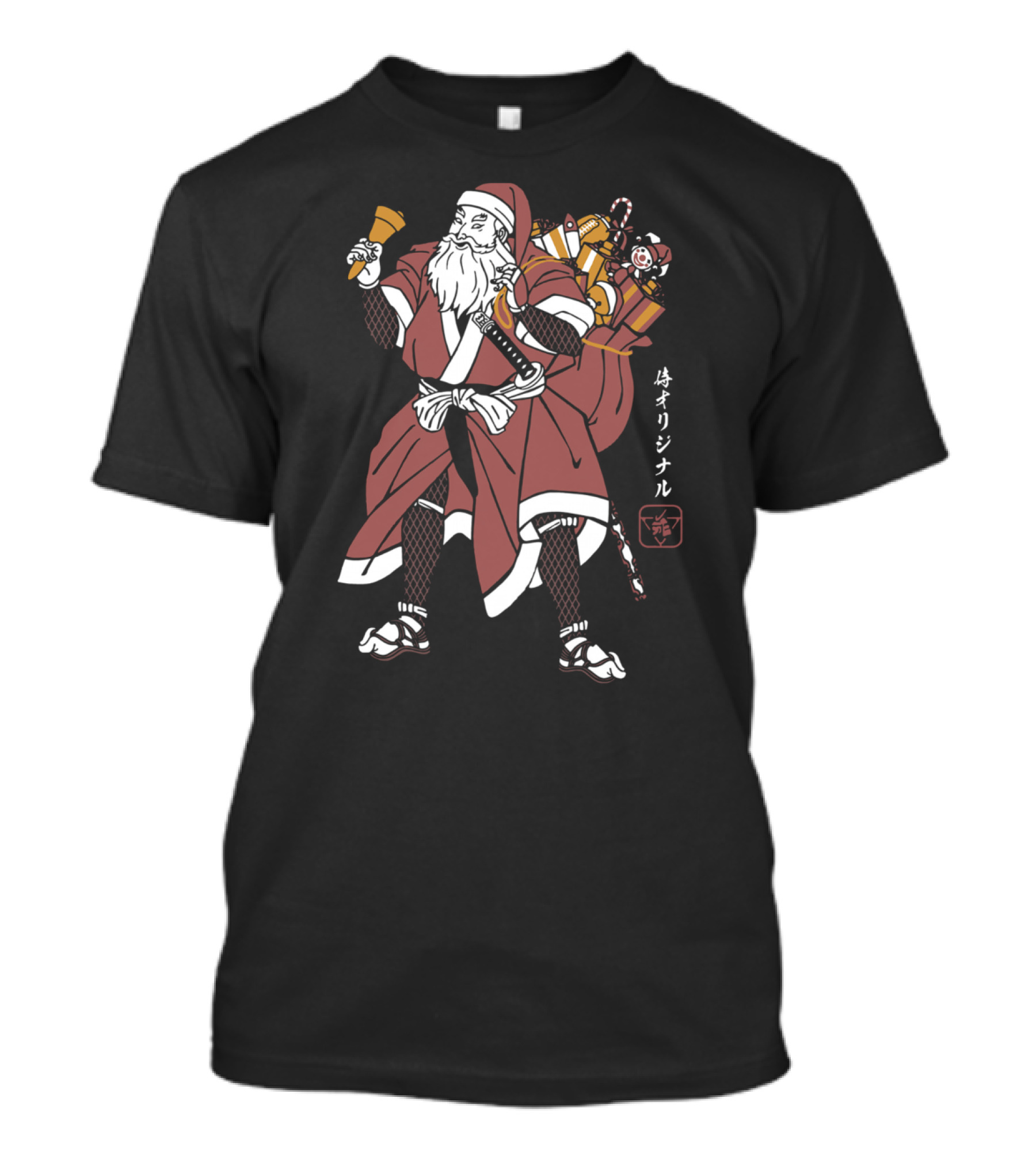 Samurai Santa Claus With Katana And Gift Bag T-Shirt