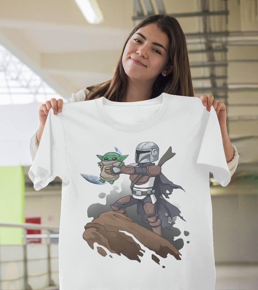 Baby Yoda The Manrorian Epic Rock Ledge Scene T-Shirt