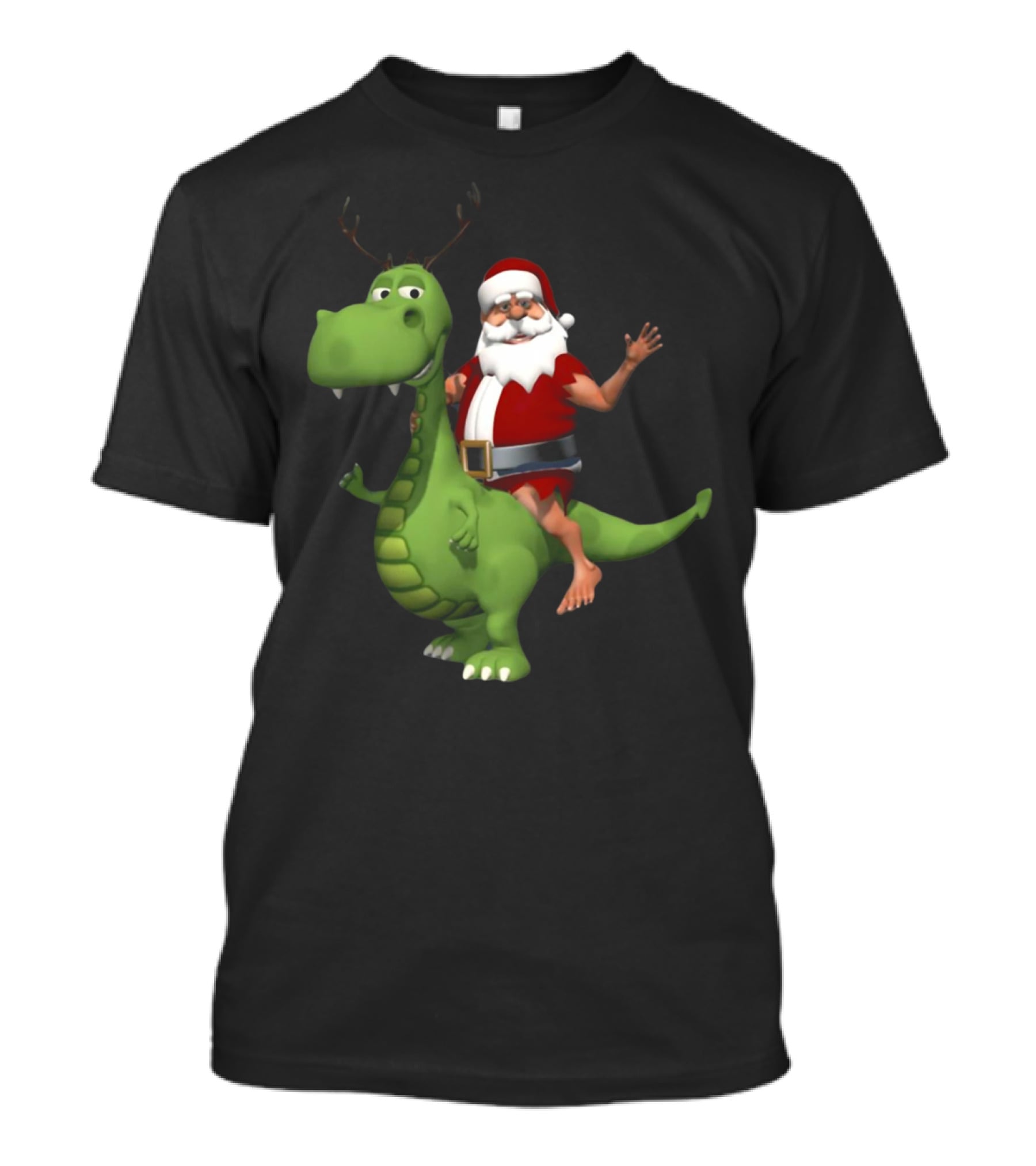 Santa Riding Rex Dinosaur Reindeer Christmas Holiday Fun T-Shirt