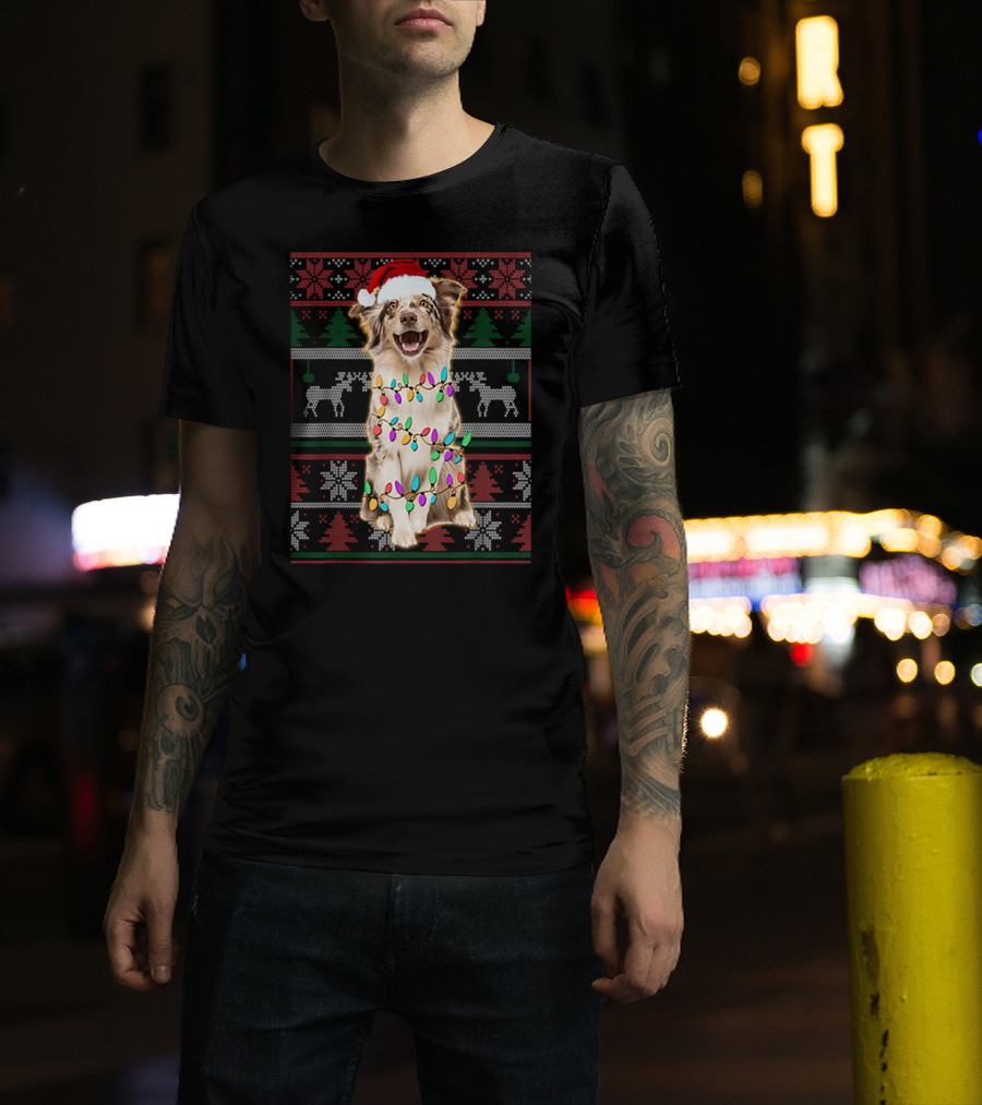 Australian Shepherd Christmas Festive Lights T-Shirt