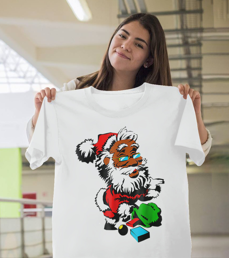 African American Santa Claus with Presents and Santa Hat T-Shirt