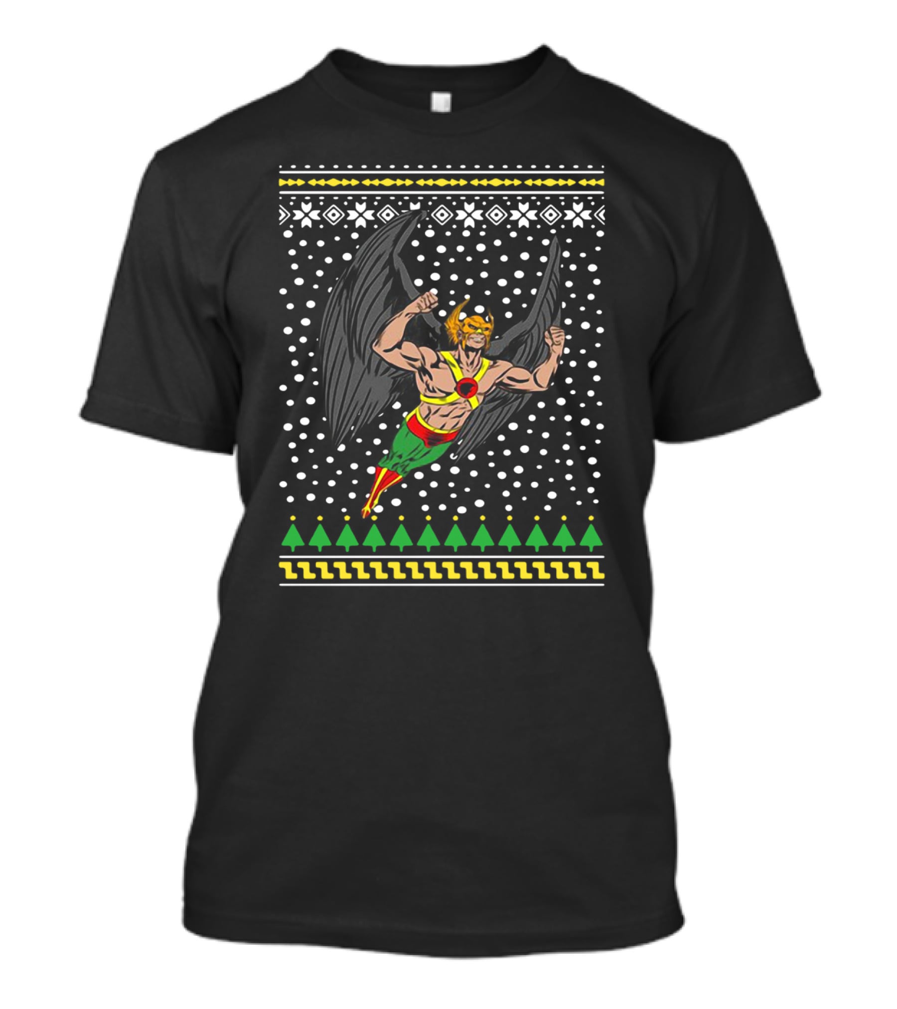 Hawkman Flying With Bold Black Wings And Festive Background T-Shirt