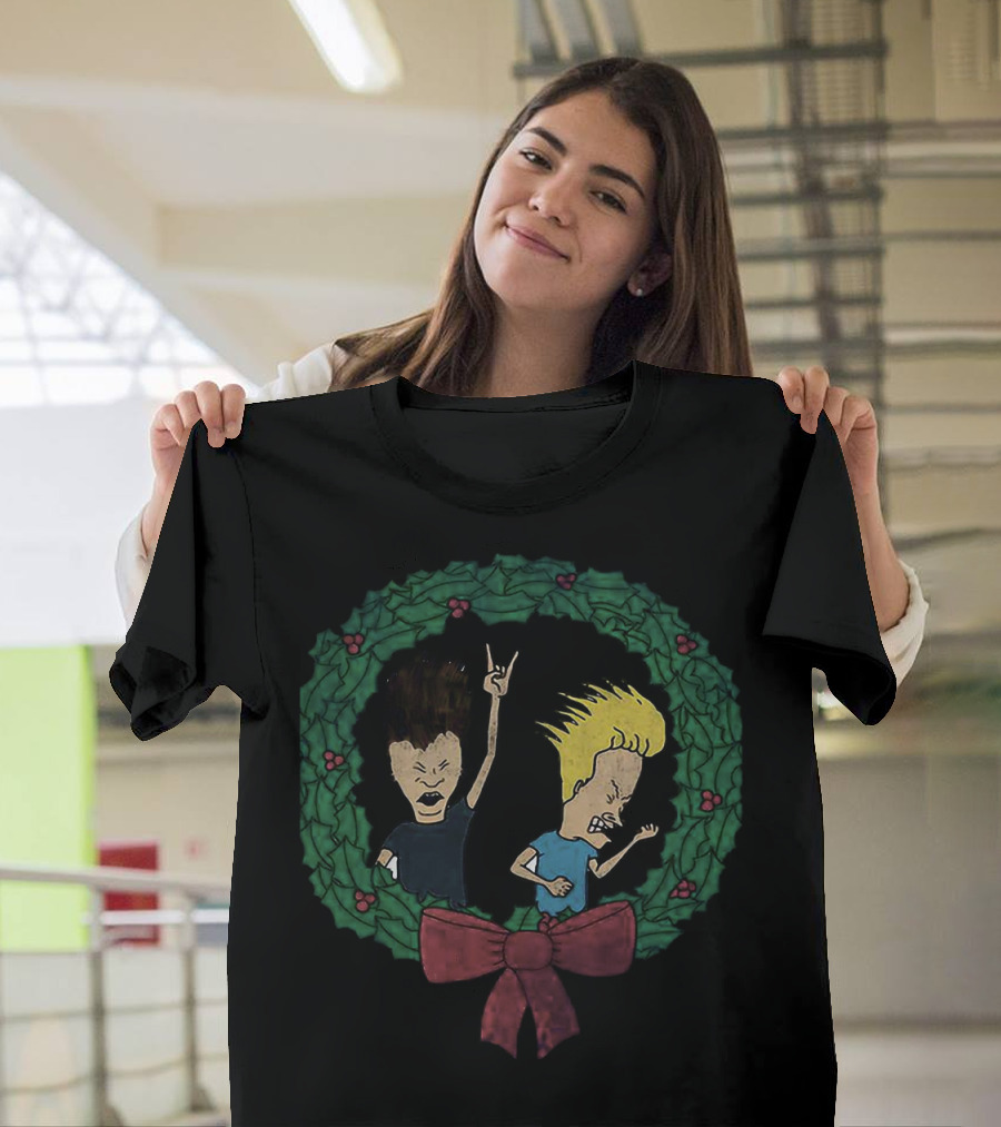 Beavis And Butthead Christmas Wreath Holiday Humor T-Shirt