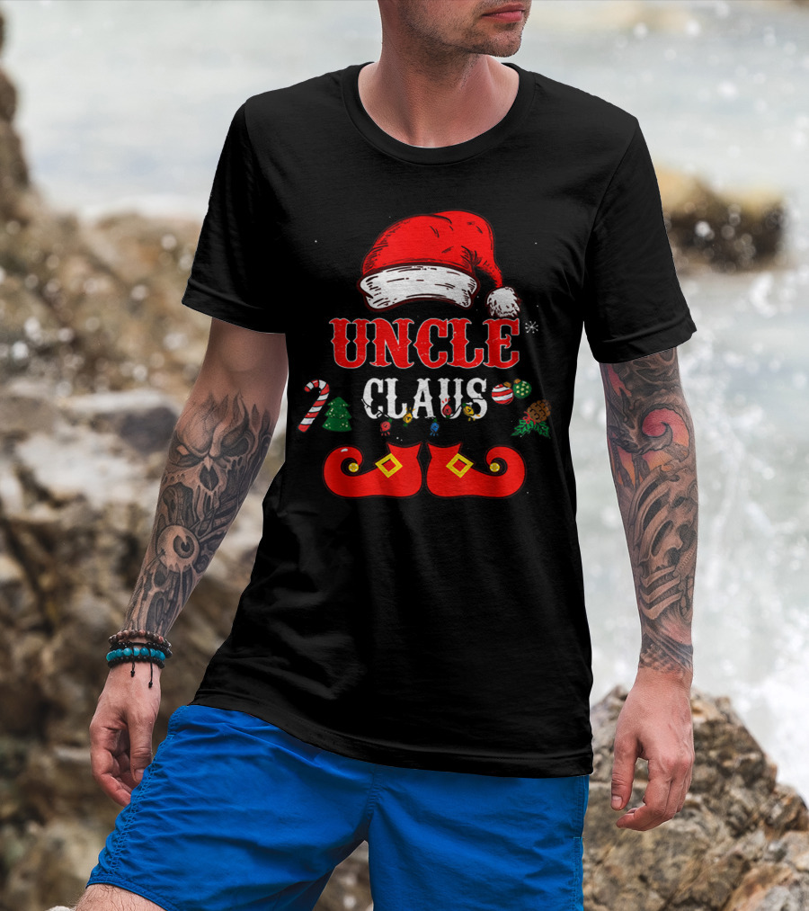 UNCLE CLAUS Santa Hat Candy Cane Christmas Ornaments Shoes T-Shirt