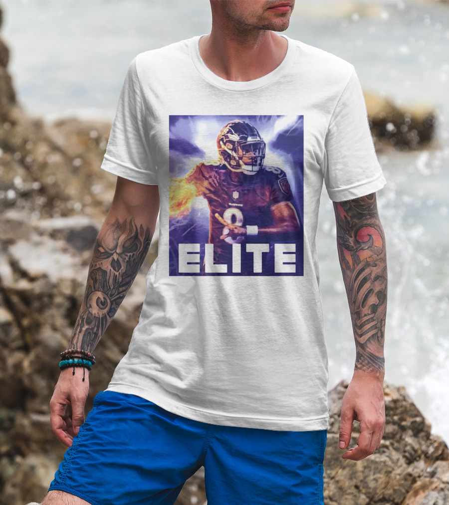 Lamar Jackson Ravens Elite 8 Fiery Action NFL Football T-Shirt