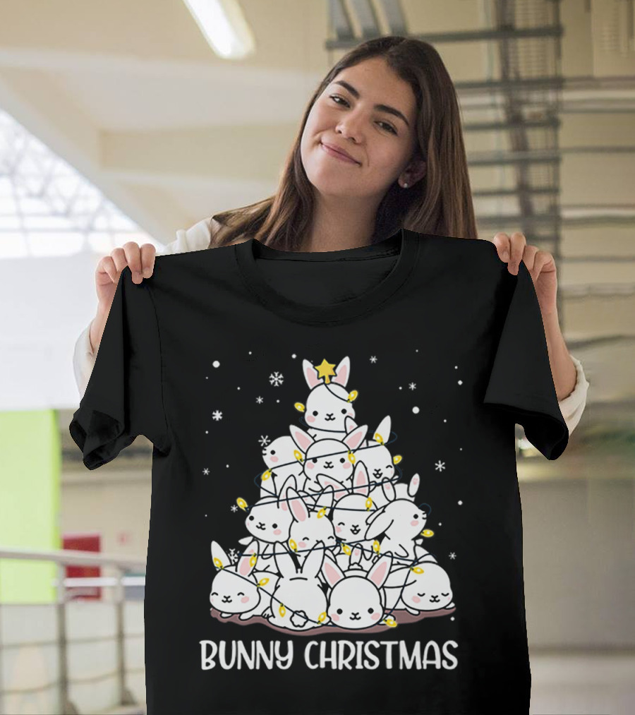 Bunny Christmas Tree with Snowflakes and Lights T-Shirt