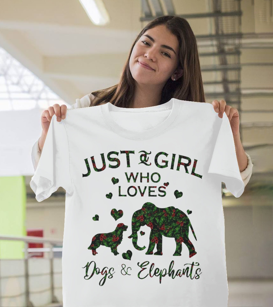 Just a Girl Who Loves Dogs and Elephants with Hearts T-Shirt