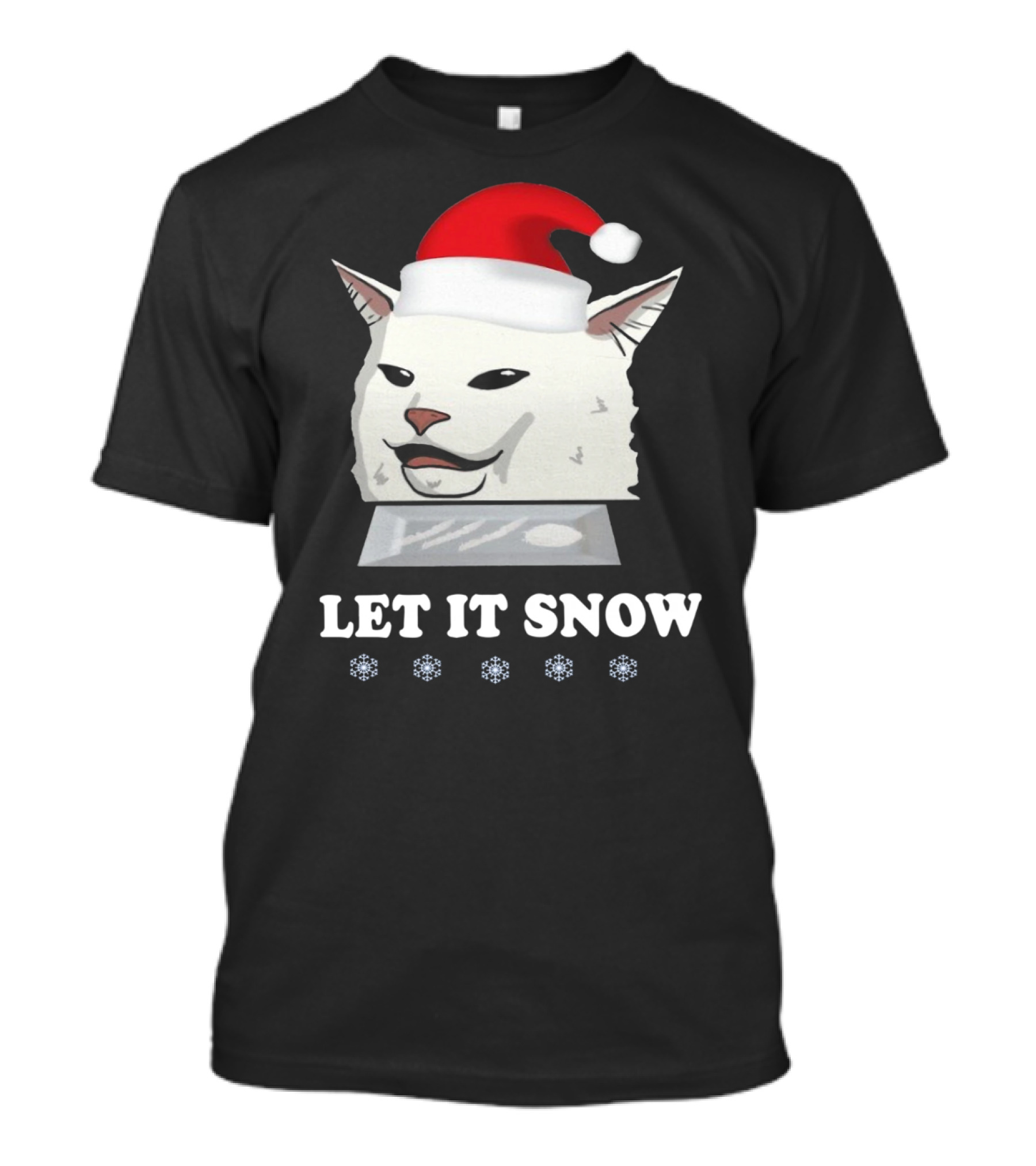 Let It Snow Cat In Santa Hat With Snowflakes T-Shirt