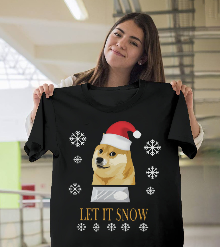 Santa Doge Christmas Humor Let It Snow Snowflakes T-Shirt